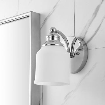 Lydia Iron/Frosted Glass Farmhouse Cottage LED Vanity Light - JONATHAN Y